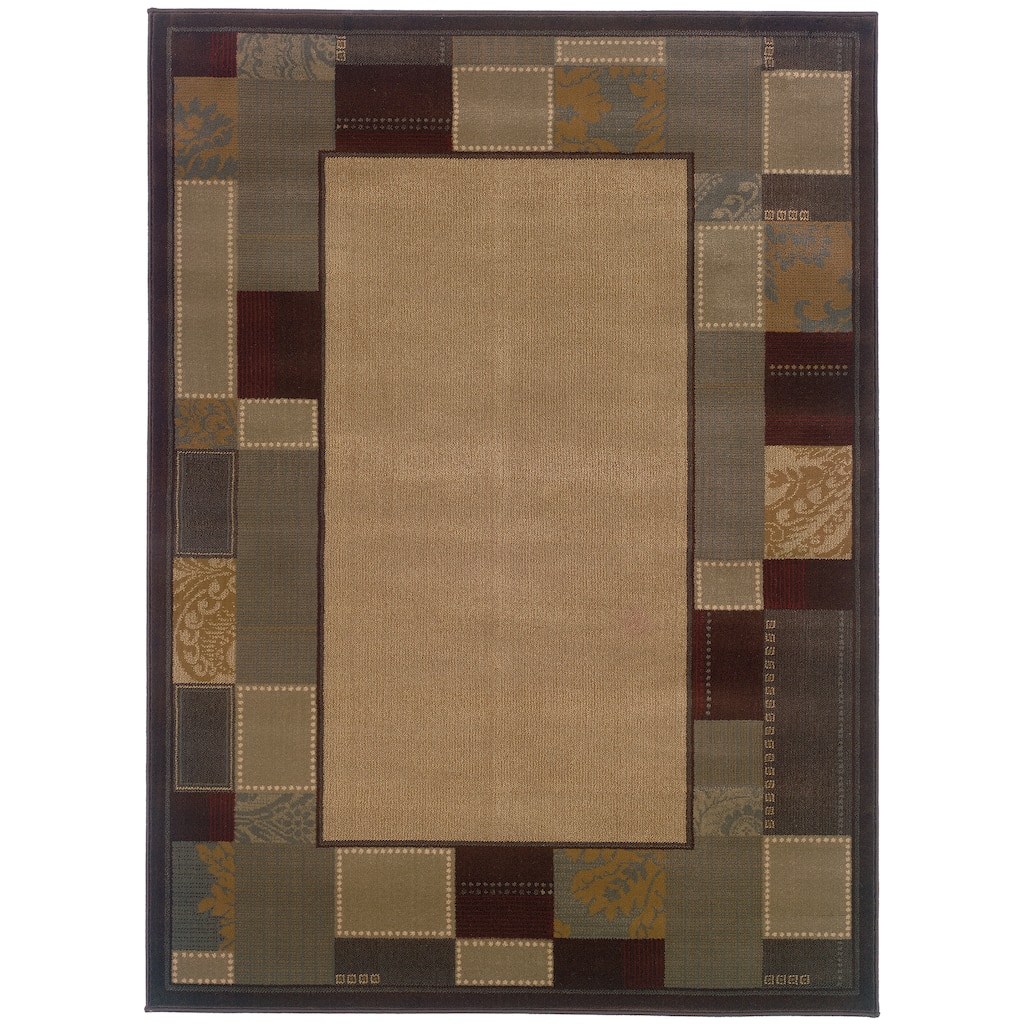 Arthur Beige Brown Border Geometric Casual Area Rug