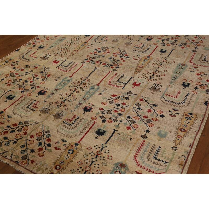 Hand Knotted Oriental 100% Wool Carpet Traditional All-Over Multi-Colored Ziegler Area Rug - 9' 8'' X 6' 3''