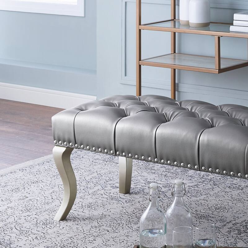Tufted Fabric Upholstered Bench with Nailhead Trim