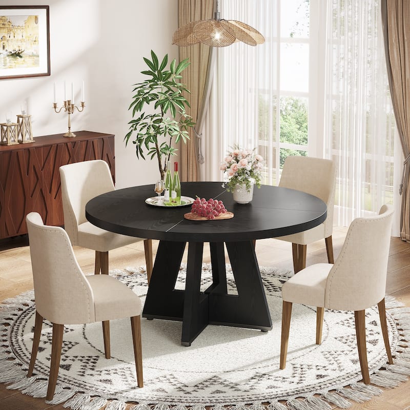 47" Round Dining Table for 4, Farmhouse Kitchen Table Small Dinner Table Wood Kitchen Table for Dining Room Living Room