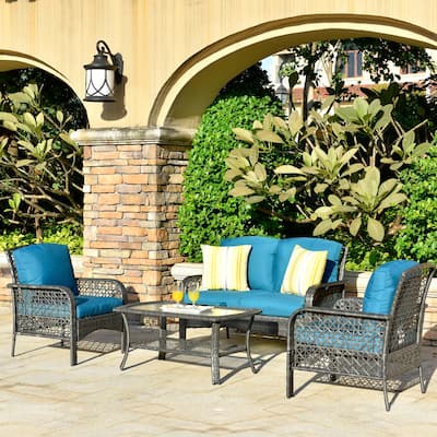 OVIOS 4-piece Water-Resistant Wicker Deep Seating Outdoor Sofa Set