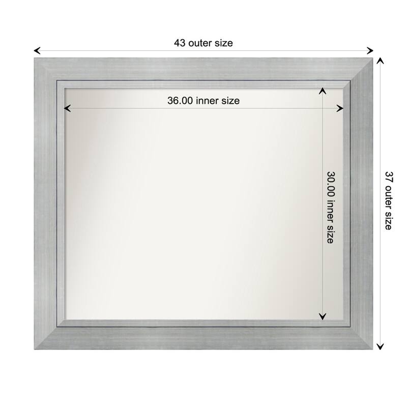 Romano Silver Framed Non-Beveled Custom Wall Mirror, Bathroom Vanity Mirror - Outer Size: 43.25 x 37.25