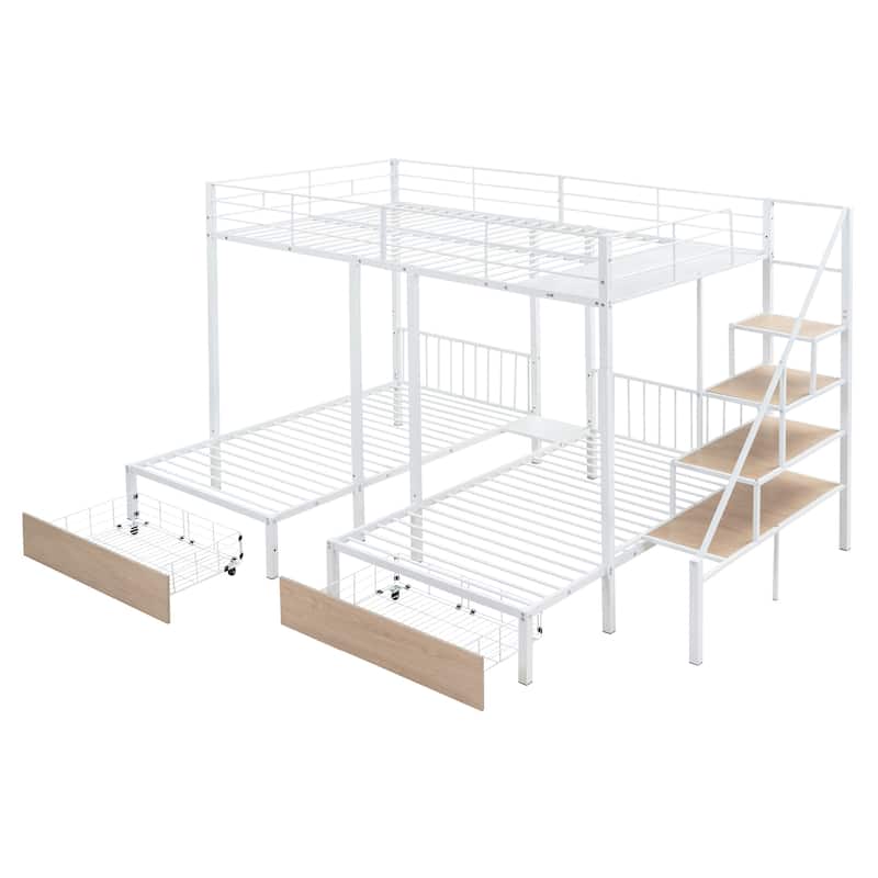 Versatile Full over Twin-Twin Triple Bunk Bed with Staircase and Storage Drawers