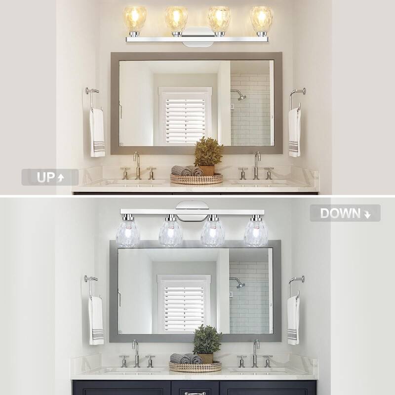 3/4/5 Light Bathroom Light Fixtures Chrome with Hammered Glass Shade