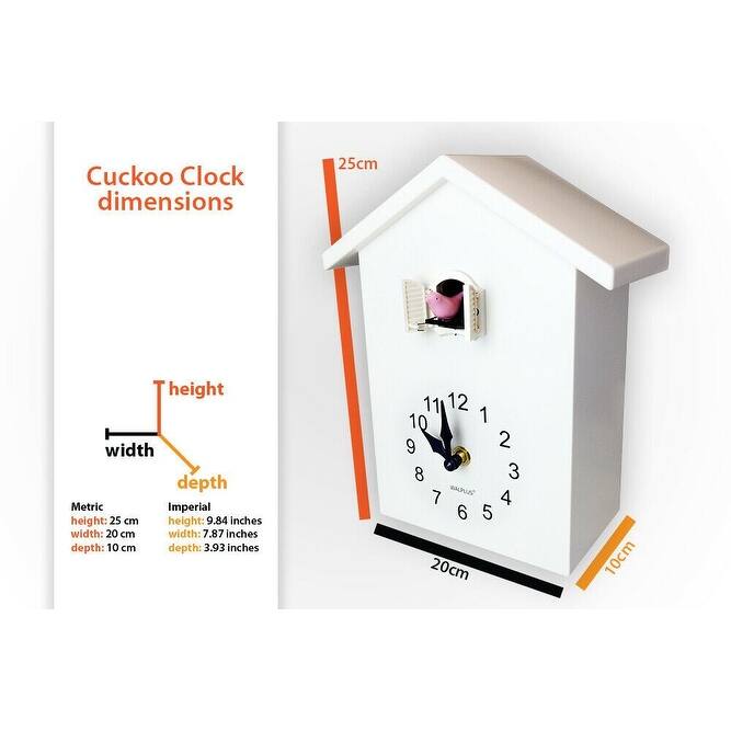 Walplus White Minimalist Cuckoo Clock Colorful Window 4 Changeable Birds