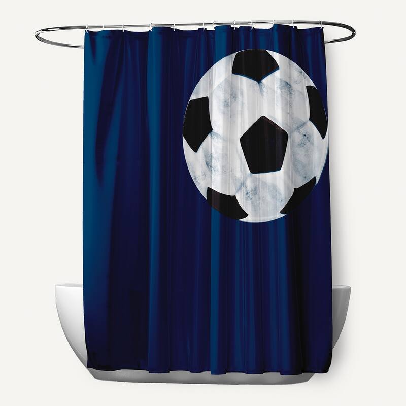 Soccer Ball Geometric Print Shower Curtain - Navy