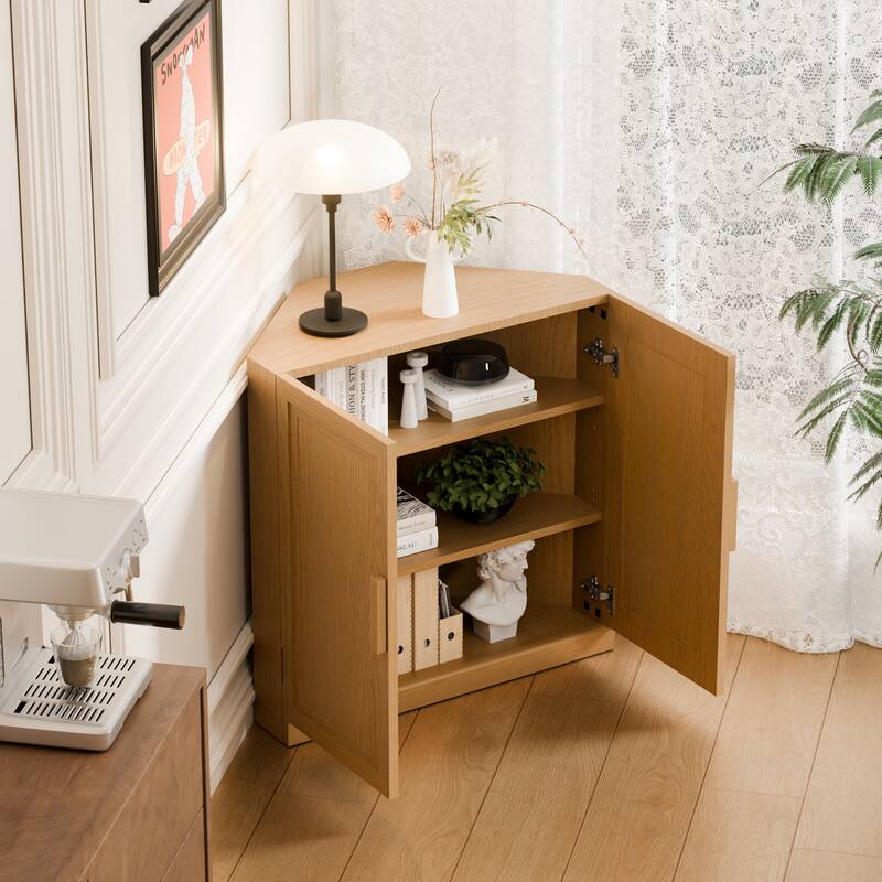 Corner Cabinet Wooden Corner Storage Organizer Cabinet with Adjustable Shelves