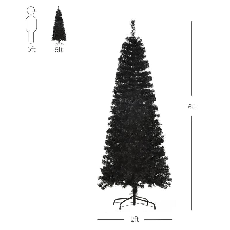 HOMCOM 6/7FT Black Christmas Tree with Stand, Xmas Slim Artificial Christmas Tree Small, Black Christmas Decorations