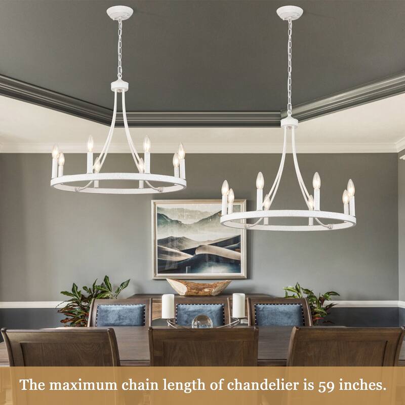 8-light Rustic Farmhouse Wagon Wheel Chandelier Candle Dining Room Lighting Fixtures for Kitchen Island Foyer - N/A