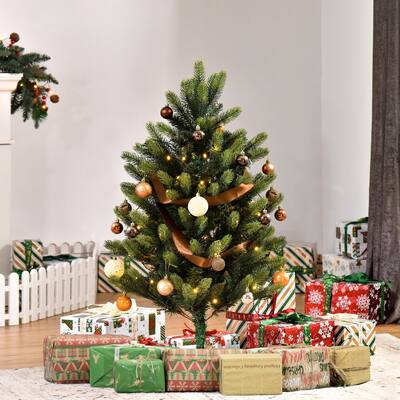 HOMCOM Pre-Lit Full Fir Small Christmas Tree with Stand, Mini Christmas Tree with Lights