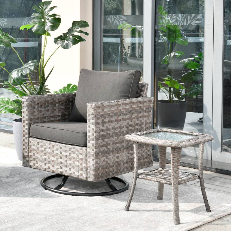 OVIOS 2-piece Swivel Rocking Wicker Chair Side Table Conversation Set