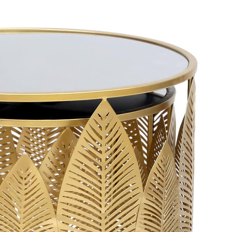 Adeco Gold Leaves End Tables Accent Coffee Nightstands Set of 2