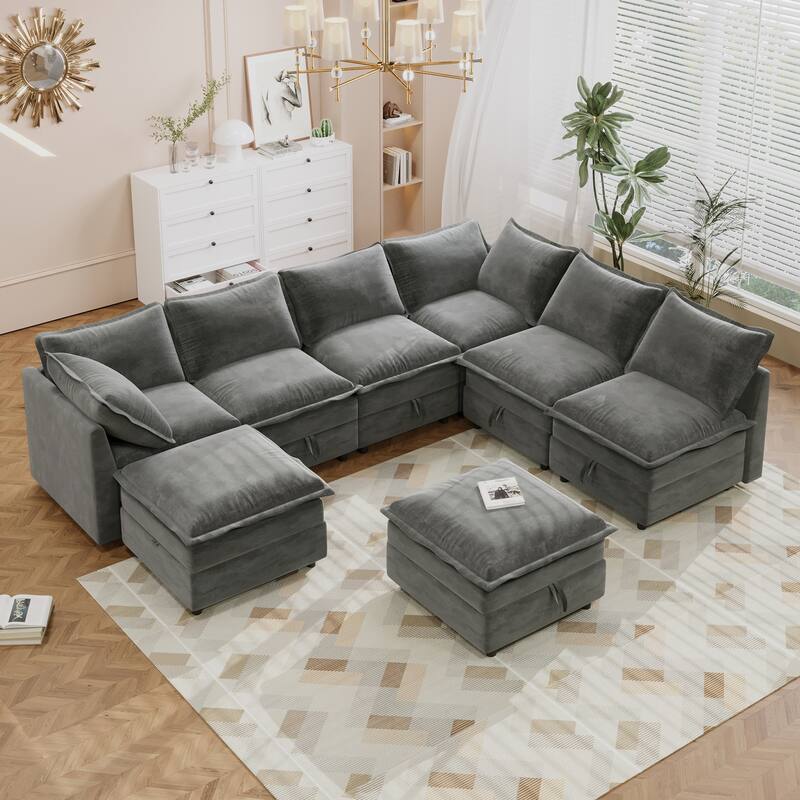 126''W 8-Piece Modular Sofa Bed with Storage,Perfect for Any Living Space