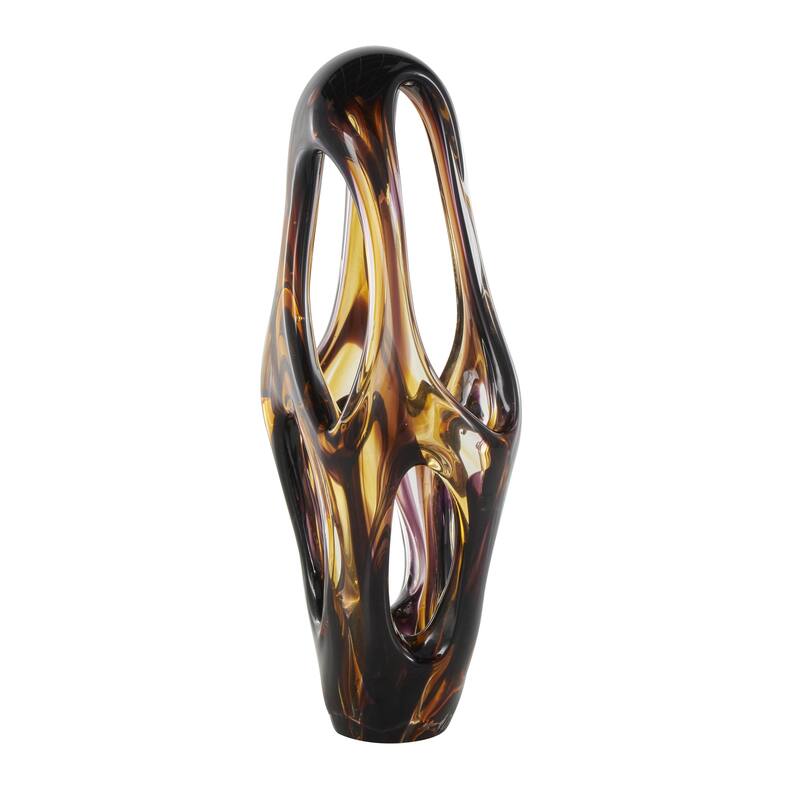 Glass Abstract Cutout Decorative Sculpture with Pink and Amber Accents - Yellow - Roche River Decor
