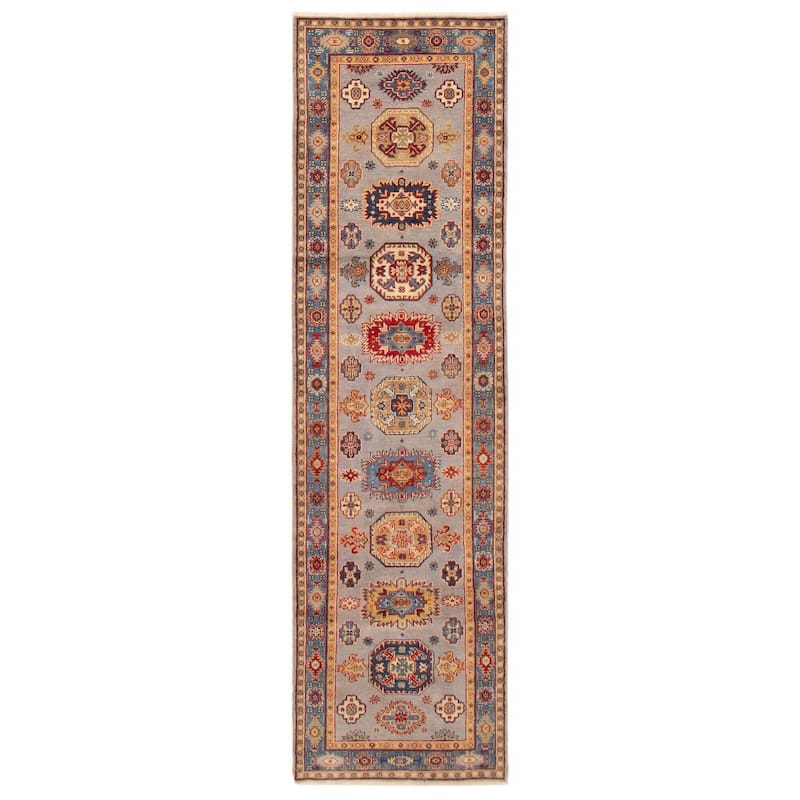 ECARPETGALLERY Hand-knotted Uzbek Ghazni Grey Wool Rug - 2'8 x 9'9 - Light Grey - 2'8 x 9'9