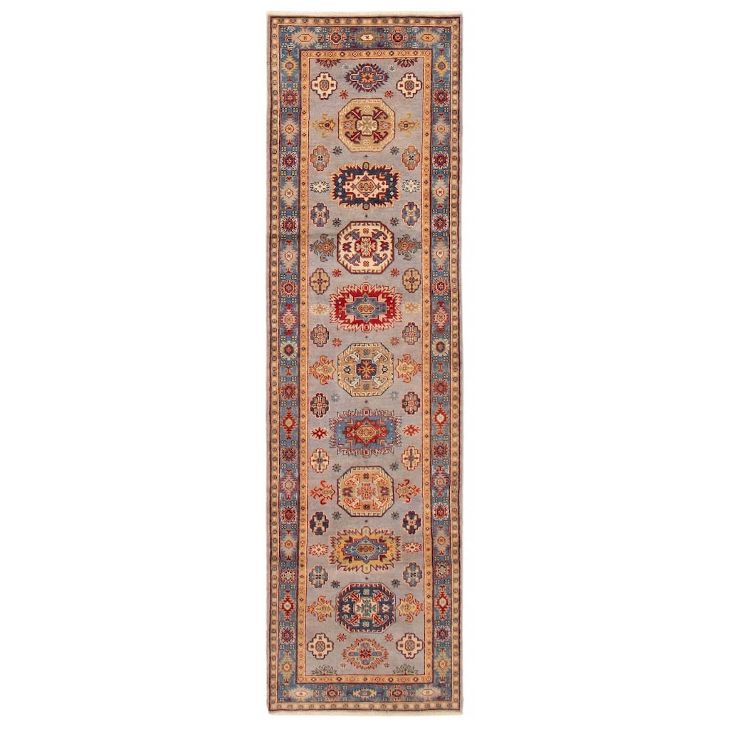 ECARPETGALLERY Hand-knotted Uzbek Ghazni Grey Wool Rug - 2'8 x 9'9