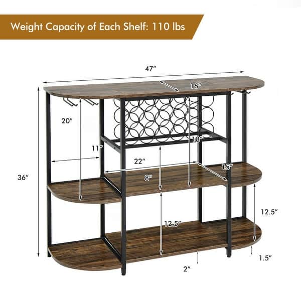 47 Inches Wine Rack Table with Glass Holder and Storage Shelves ...