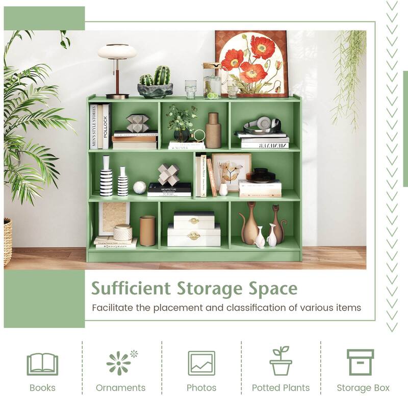 Costway 3-tier Open Bookcase 8-Cube Bookshelf Storage Display Cabinet - 48'' x 12.5'' x 36.5''