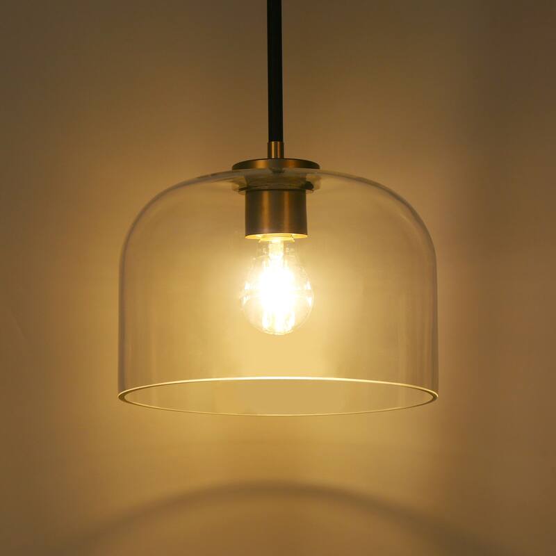 Modern Black Gold Pendant Clear Glass Kitchen Island Light Bowl-Shape Shade for Dining Room