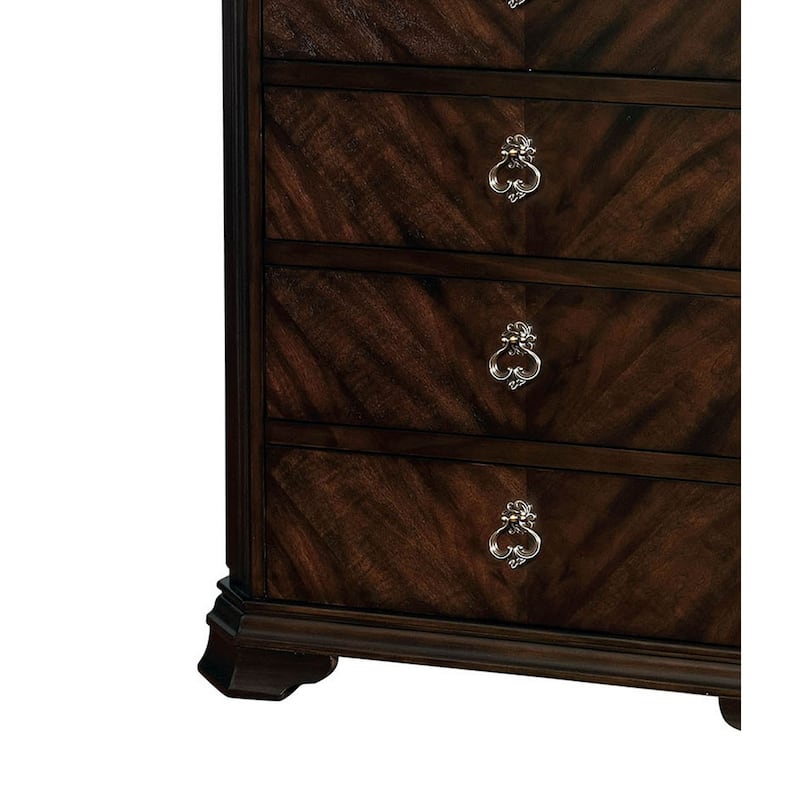 Five Drawer Solid Wood Chest with Clipped Corner, Espresso Brown
