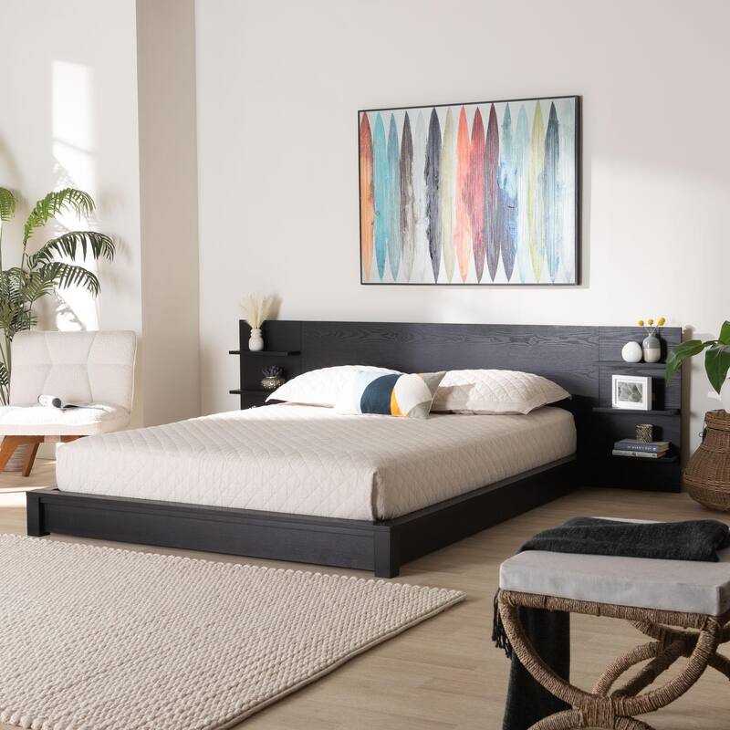 Elina Modern and Contemporary Platform Storage Bed with Shelves