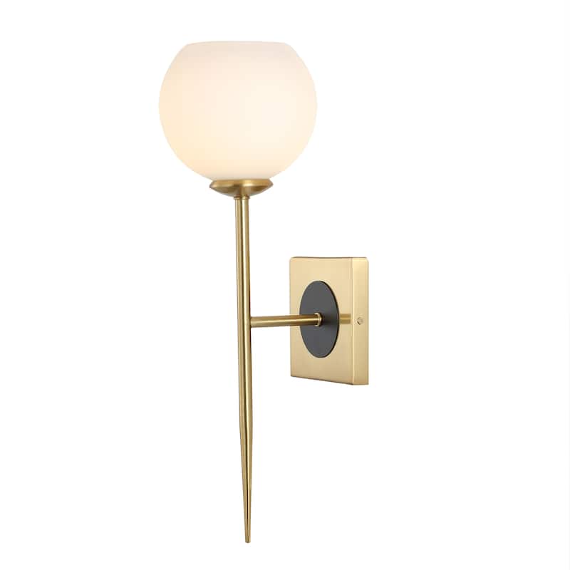 Chloe 6" 1-Light Coastal French Country Iron LED Sconce, Brass Gold/White by JONATHAN Y