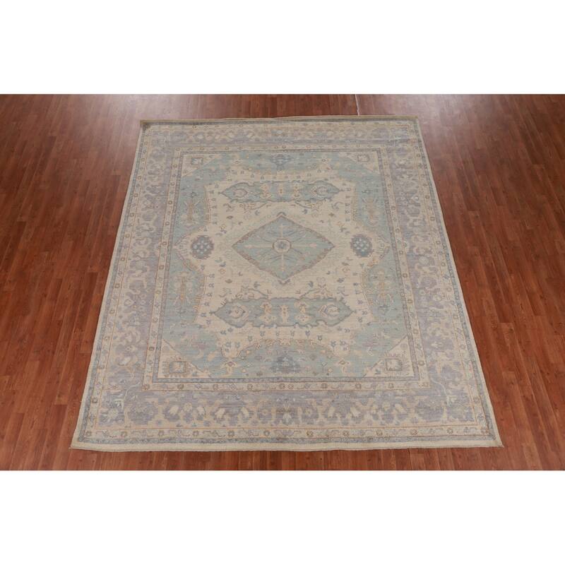 Hand Knotted Oriental 100% Wool Carpet Transitional Floral Beige & Ivories Oushak Area Rug - 9' 9'' X 8' 4''