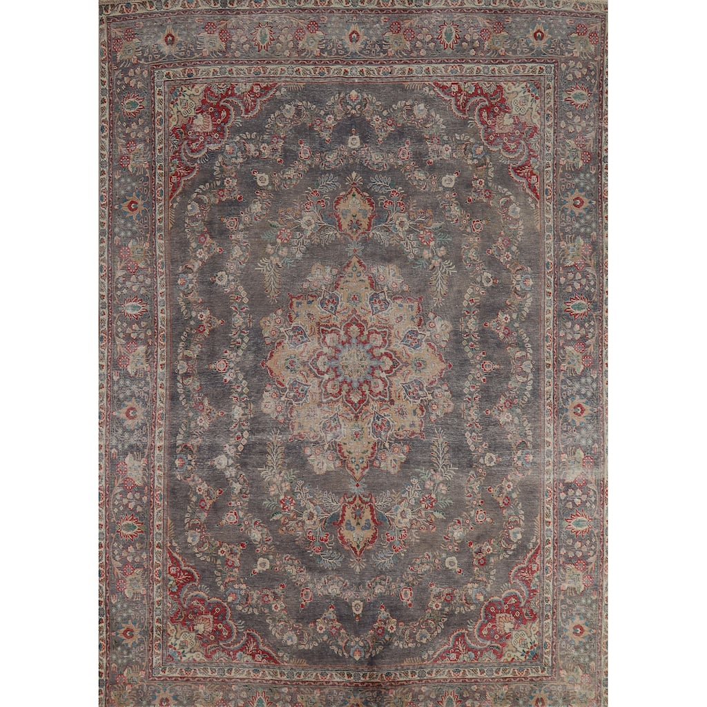 Vintage Navy Blue Tabriz Persian Area Rug Hand-Knotted Wool Carpet - 9'6" x 12'5"