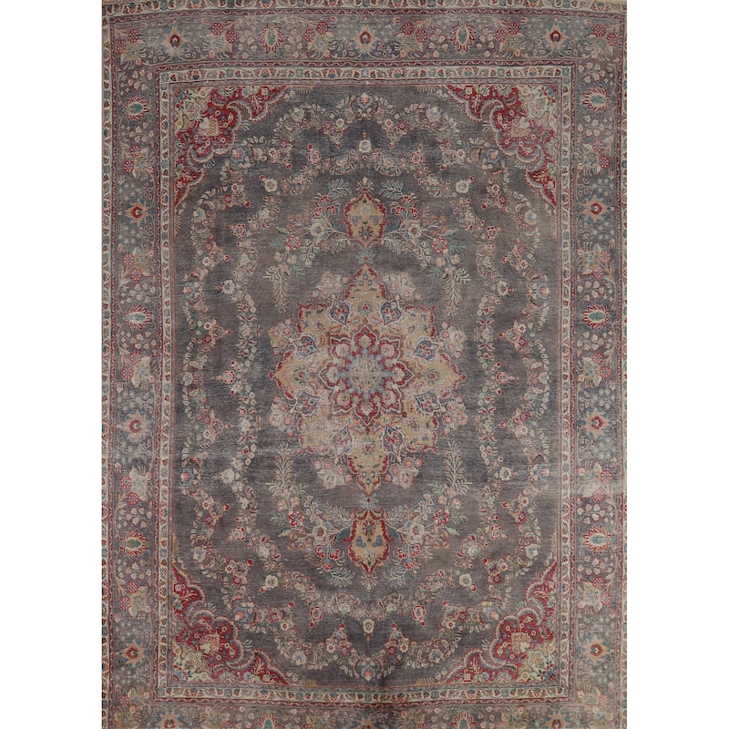 Vintage Navy Blue Tabriz Persian Area Rug Hand-Knotted Wool Carpet - 9'6" x 12'5"