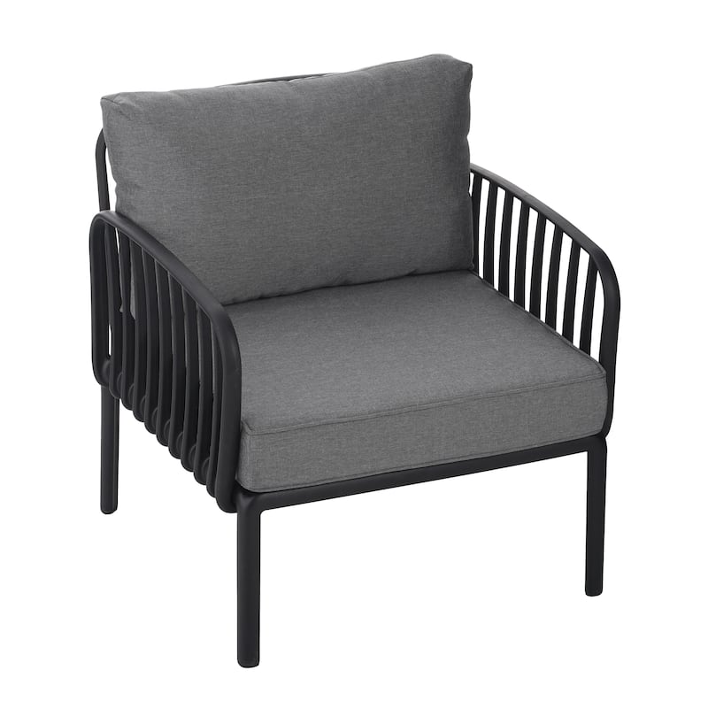 Black Gray Patio Chair Armchair Reading Chair Accent Chair with Cushion, Padded Chair Club Chair Reception Chair