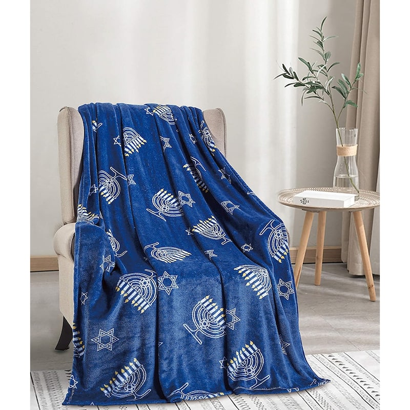 Décor&More Maccabbee Collection Microplush Holiday Throw Blanket (60" x 50") - Hanukkah Menorah