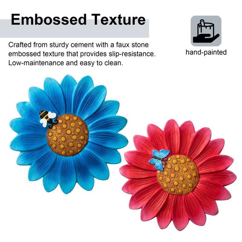 Glitzhome 2-Piece Butterfly and Bee on Daisy Cement Stepping Stones Pathway Decor - 10 in