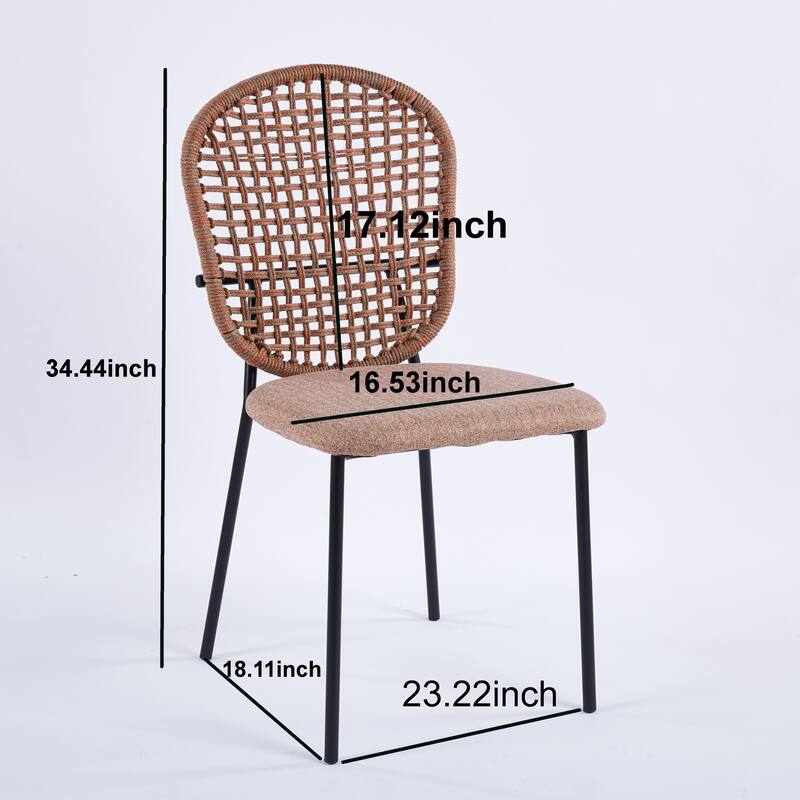 4 Piece Woven Kitchen Dining Chairs with Cushions, Backrests, Stainless Steel Legs for Dining Room Kitchen Living Room Bedroom