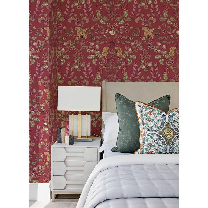 A-Street Prints Getty Raspberry Jungle Damask Wallpaper