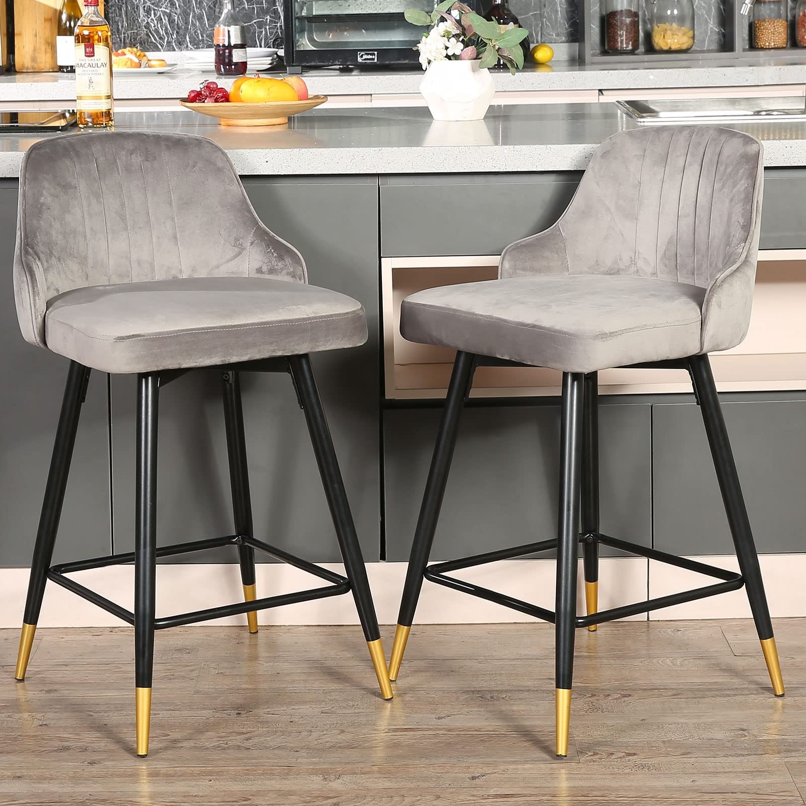 Velvet Counter Stools Set of 2 Bar Chairs Dining Chairs N A On