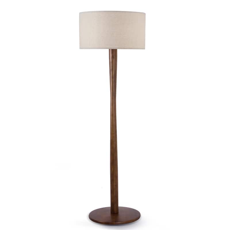 61 in. Retro Standing Floor Lamp with Rubberwood Base and Linen KD Lampshade for Bedroom, Living Room - Cream