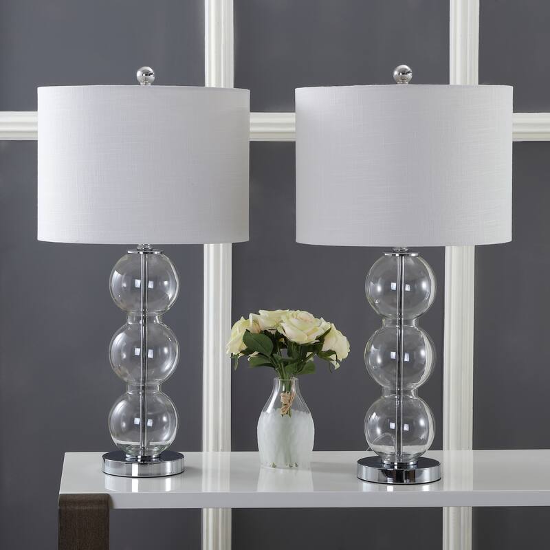 Ella 27" Glass Triple-Sphere LED Table Lamp, Mercury Silver/Chrome (Set of 2) by JONATHAN Y