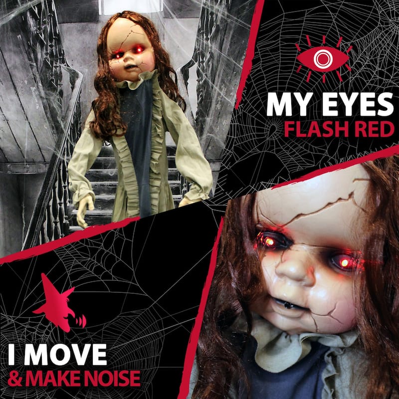 Haunted Hill Farm 5-Ft. Animatronic Zombie, Indoor/Outdoor Halloween Decoration, Flashing Red Eyes, Poseable, Battery-Operated