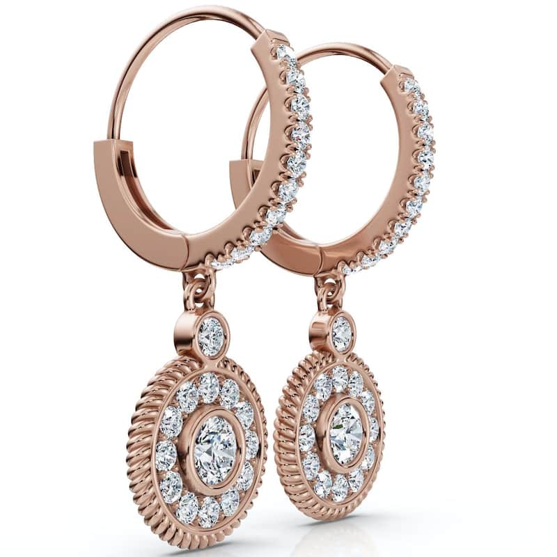 Bliss Diamond 3/4Ct Dangle Diamond Earrings 1 1/10" Tall Lab Grown Gold EF/VS - Rose