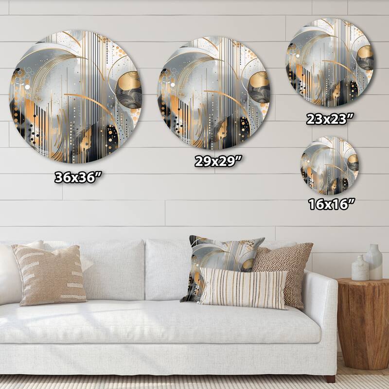 Designart "Shapes And Lines Abstract Marble I" Abstract Marble Metal Round Wall Art