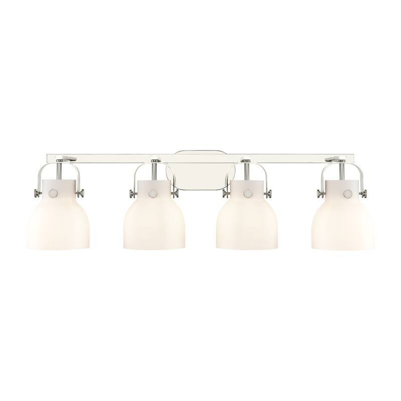 Innovations Lighting Pilaster II Bell - 4 Light 6" Wall-Mounted Bath Vanity Light - Polished Nickel/Matte White