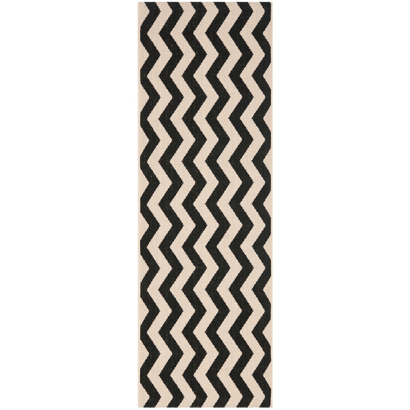 SAFAVIEH Courtyard Morganne Chevron Indoor/ Outdoor Waterproof Patio Backyard - 2' 3" x 6' 7" - Black/Beige - Runner