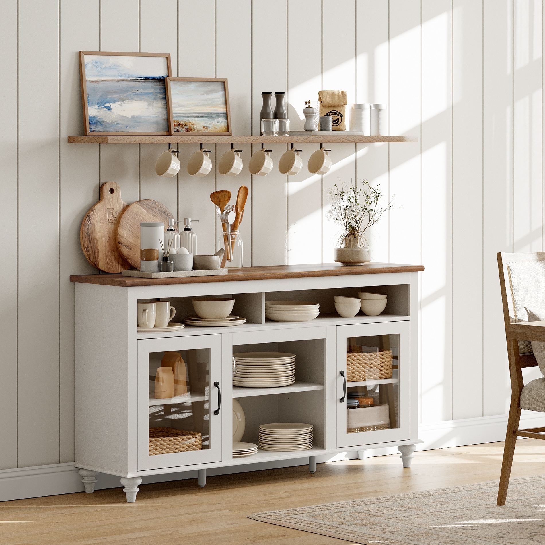 初売り Glass with Cabinet Buffet Doors, with Cabinet Kitchen White エアコン