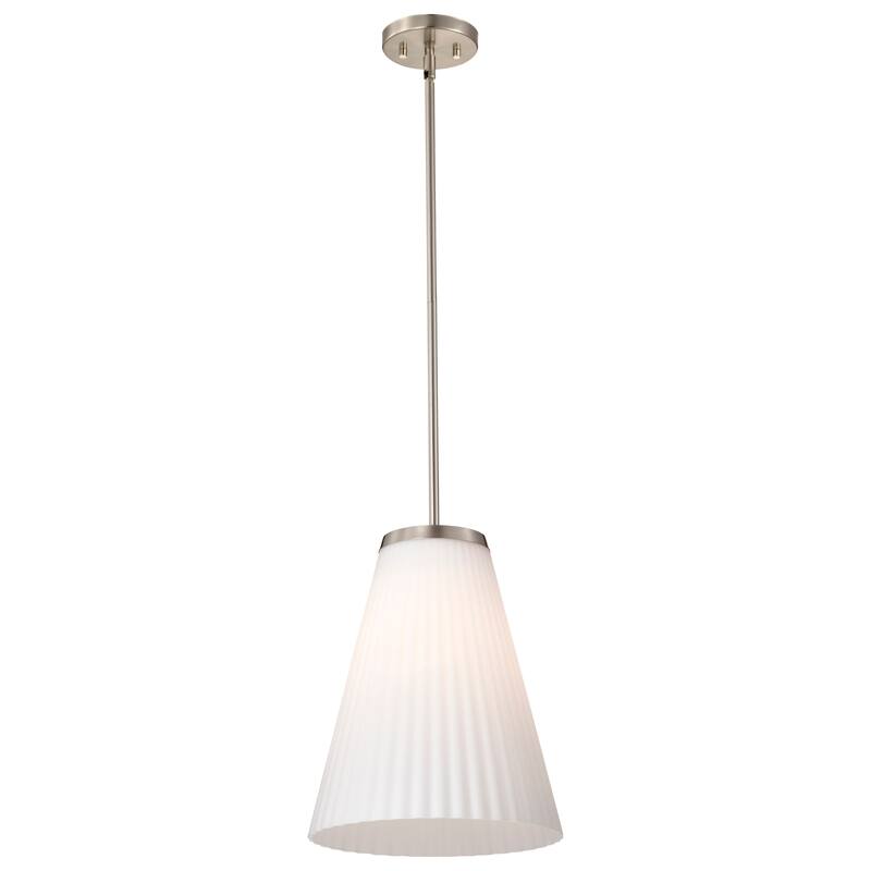 Royale Large Pendant Brushed Nickel Finish Ribbed White Glass - Brushed Nickel