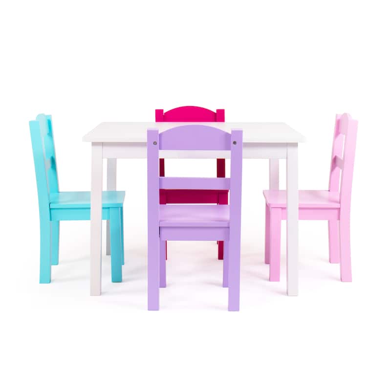 Forever 5-Piece Wood Kids Table & Chairs Set in White, Purple, Pink ...