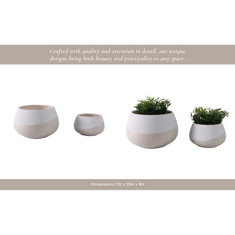 Stoneware Ceramic Planters Two-Tone Design (Set of 2) - 12" x 12" x 8"