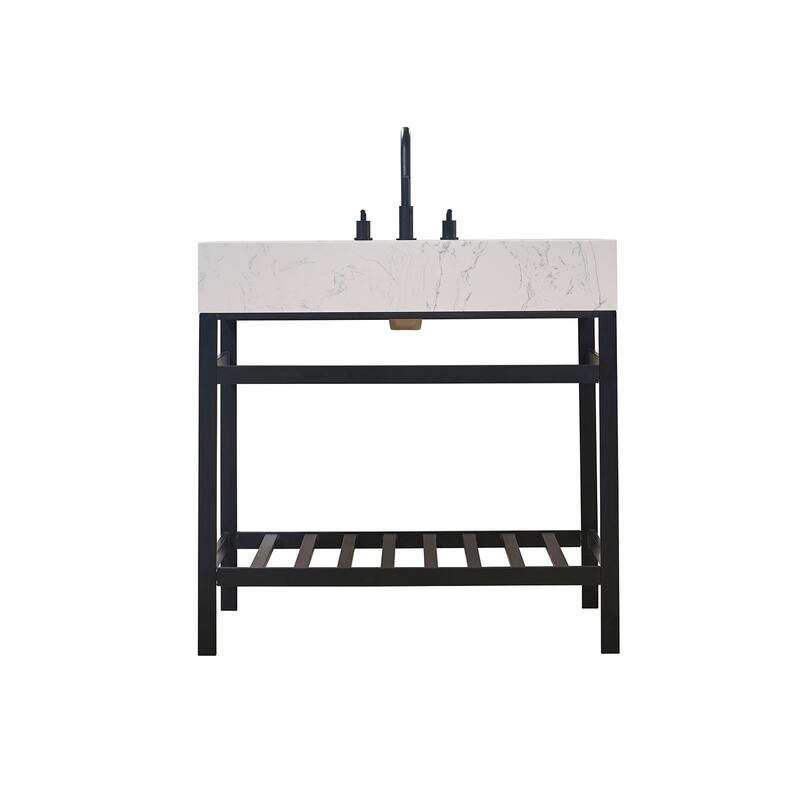 Altair Merano Stainless Steel Vanity Console with Stone Countertop, no Mirror