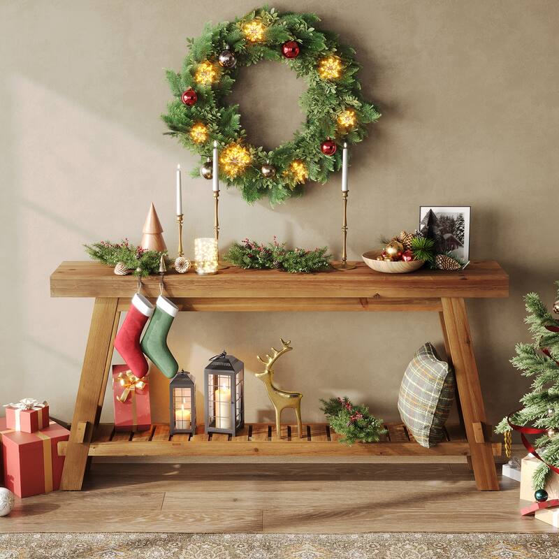 Solid Wood Console Table, 63'' Long Sofa Entryway Table with Shelf