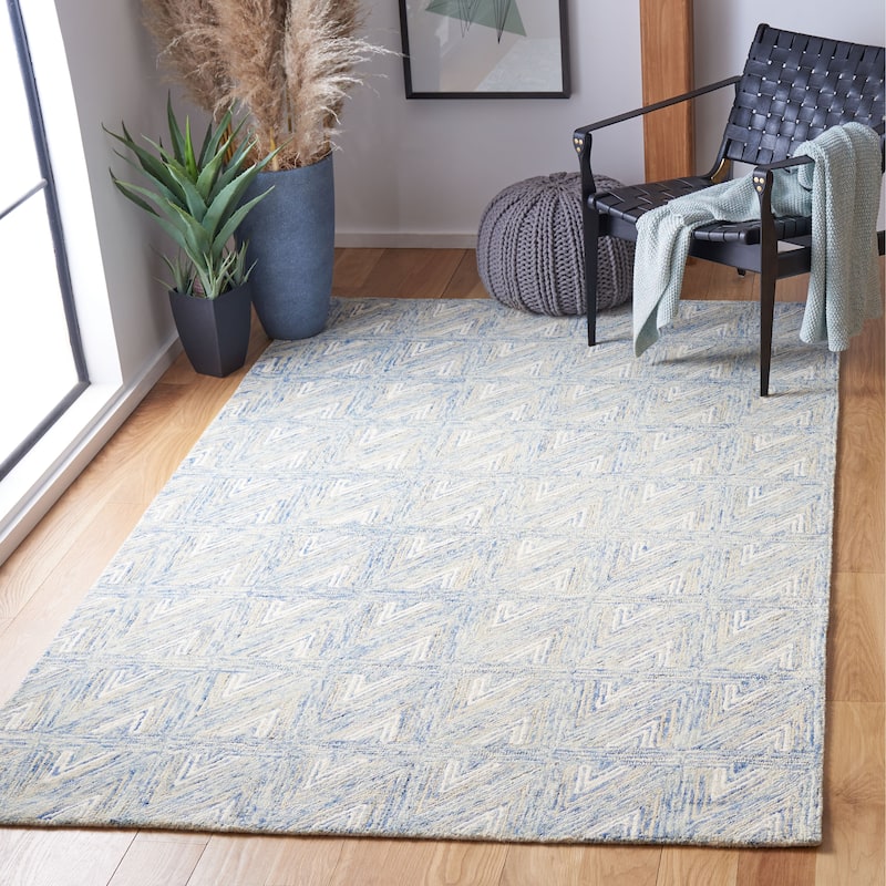 SAFAVIEH Handmade Abstract Adisa Modern Wool Rug - 5' x 8' - Blue/Beige