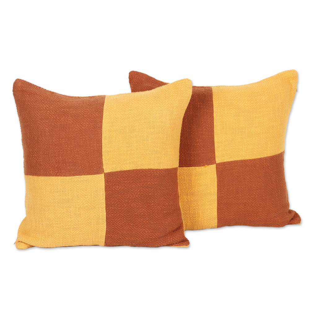 Novica Handmade Warm Geometry Cotton Cushion Covers (Pair)